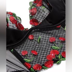 Victorias Secret Very Sexy Cherry Embroidery Quarter-Cup Corset Top & Thong